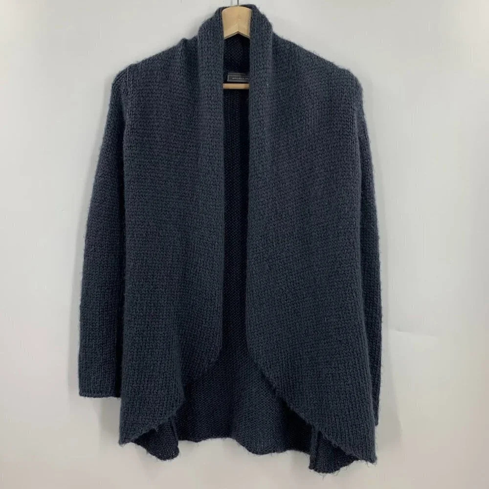 Wooden Ships Women's Teal Mohair Wool Open Knit Waterfall Front Cardigan Size XS